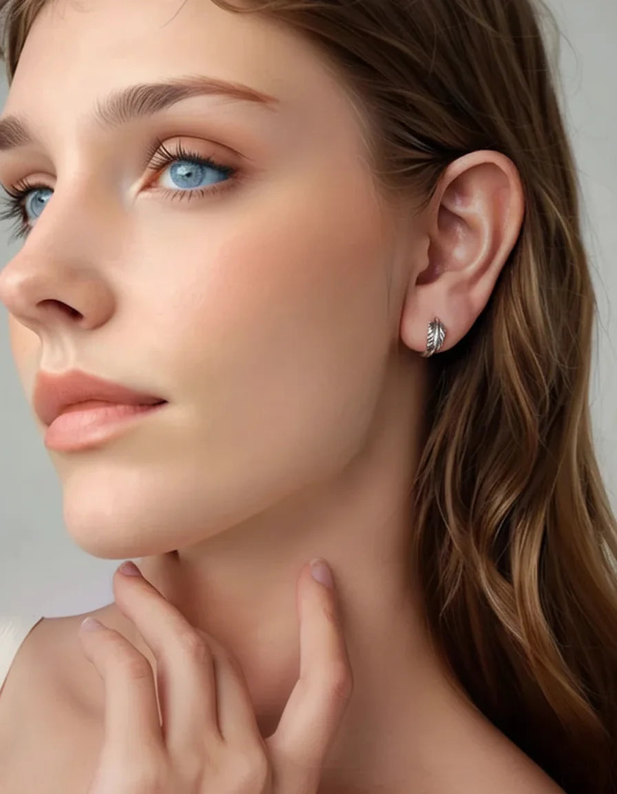 925 Sterling Silver Retro Leaf Hoop Earrings