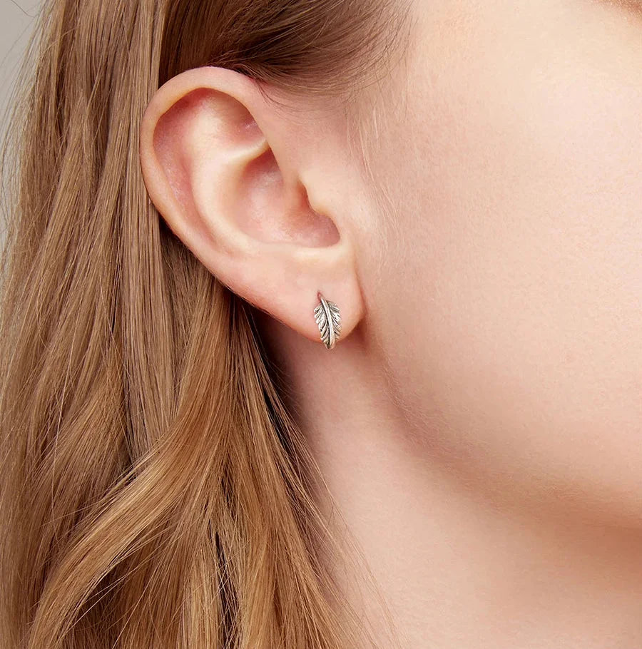 925 Sterling Silver Retro Leaf Hoop Earrings