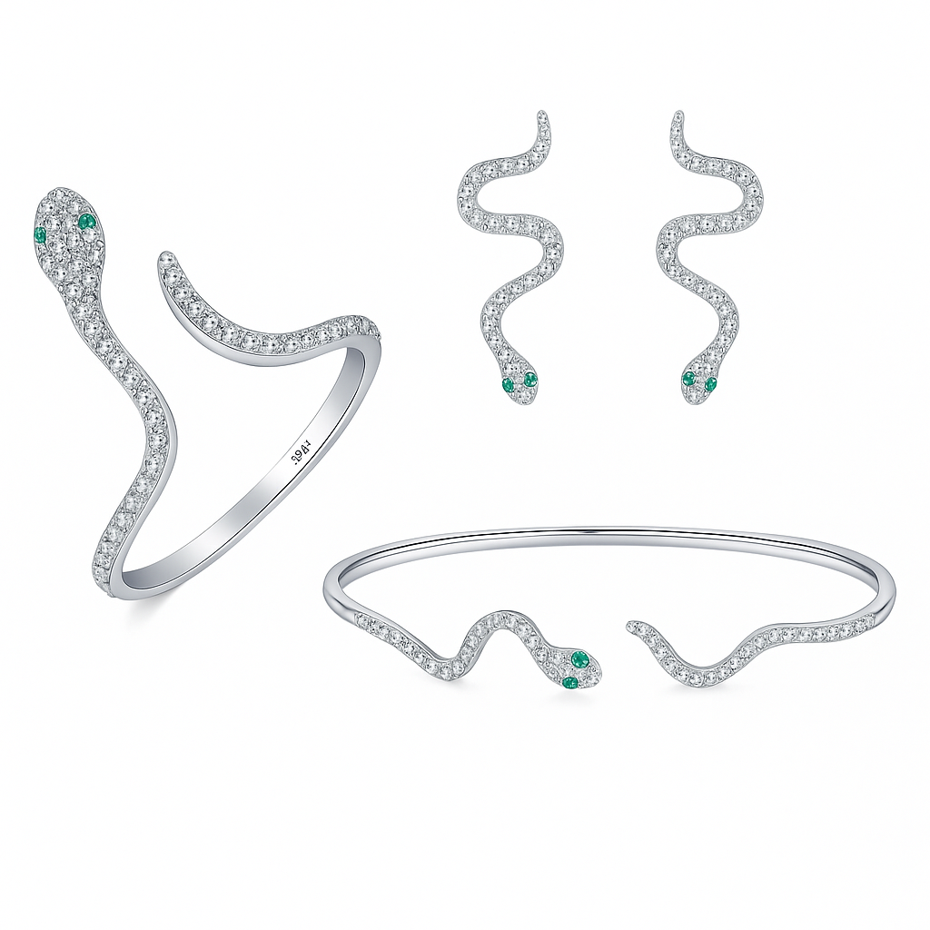 925 Sterling Silver Punk Fashion  Exquisite  Clear CZ Snake Sets