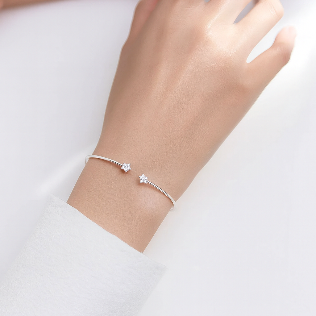 925 Sterling Silver Star Charm Bangle
