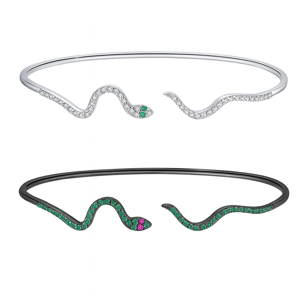 925 Sterling Silver Black Snake Zirconia Bangle