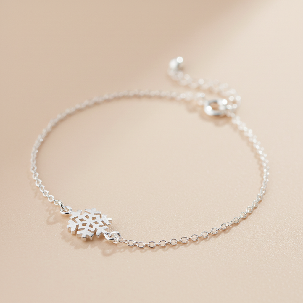925 Sterling Silver Frosted Snowflake Chain Bracelet