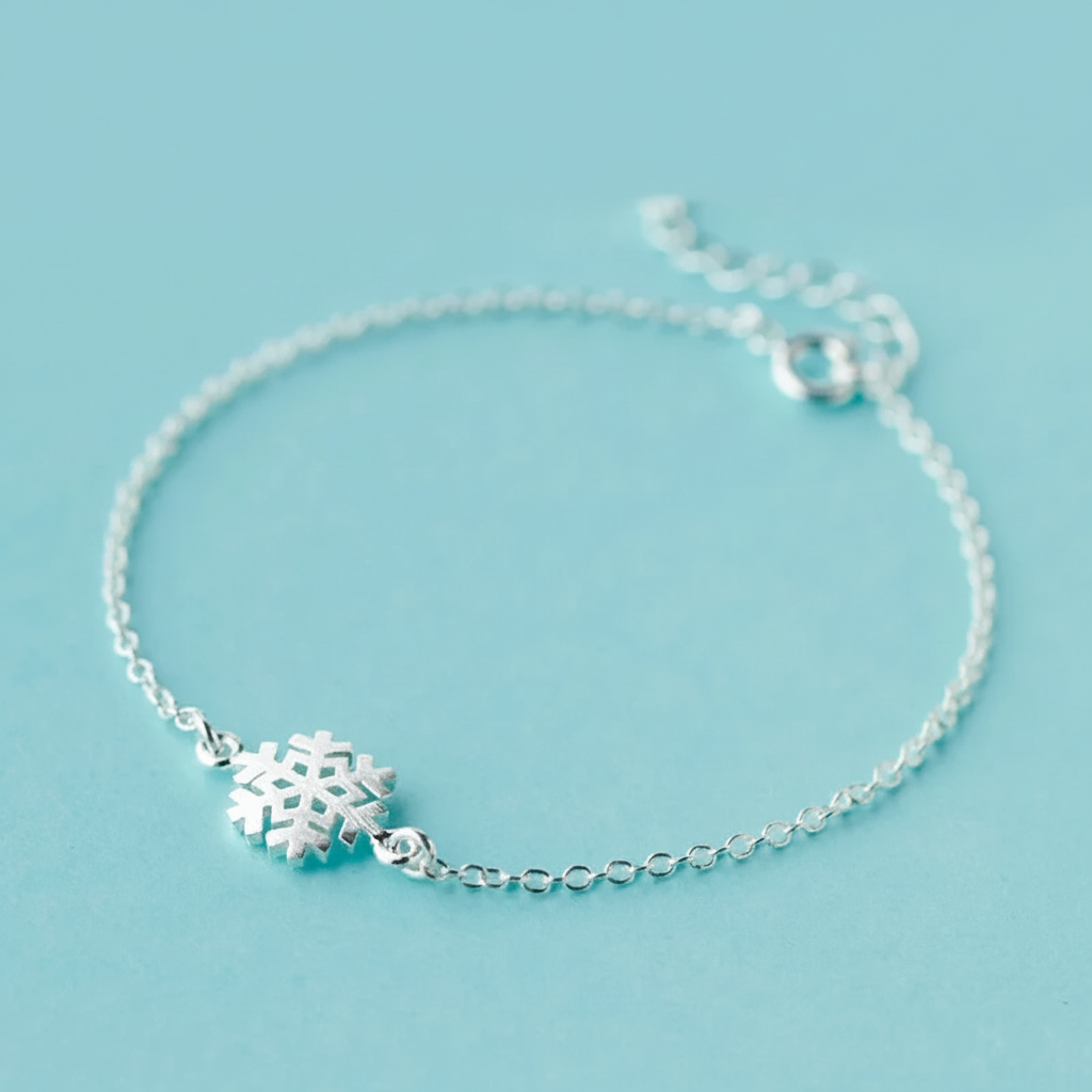 925 Sterling Silver Frosted Snowflake Chain Bracelet