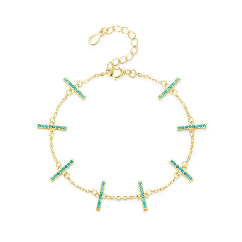 925 Sterling Silver Turquoise Link Chain Bracelet