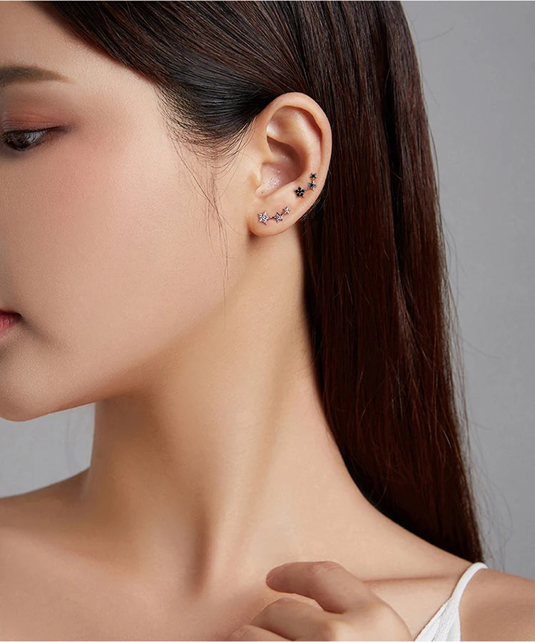 925 Sterling Silver Rainbow Crystal Star Stud Earrings