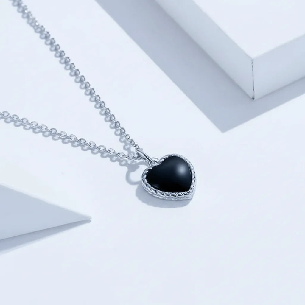 925 Sterling Silver Black Heart Necklace
