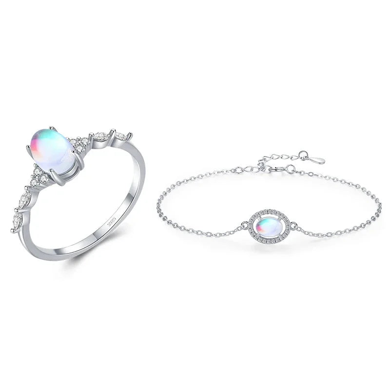 925 Sterling Silver Natural Moonstone Jewelry Set