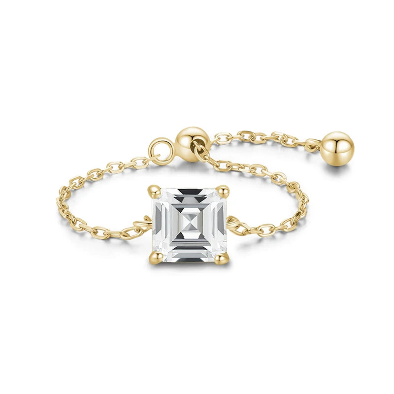 925 Sterling Silver Clear CZ Adjustable Link Chain Ring