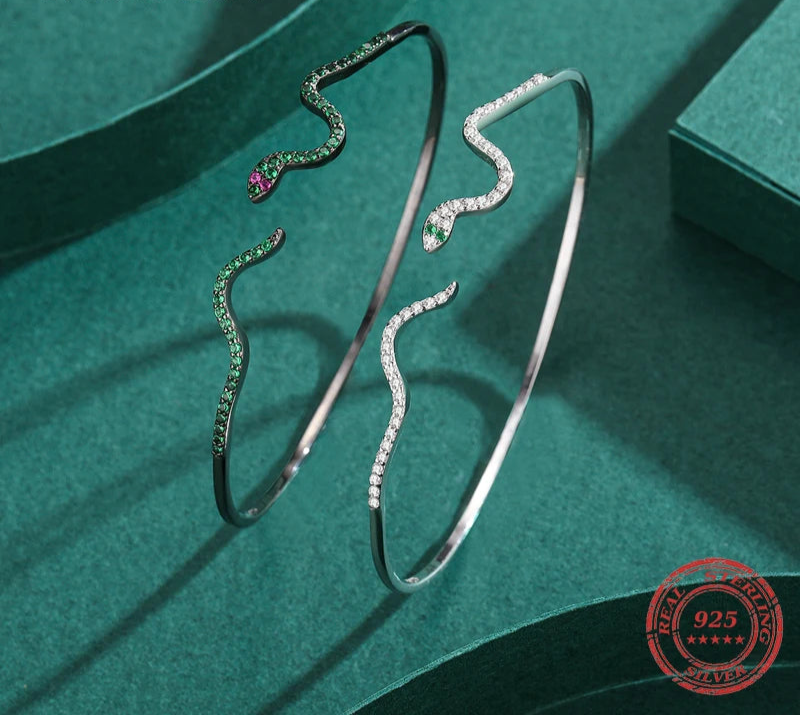 925 Sterling Silver Black Snake Zirconia Bangle