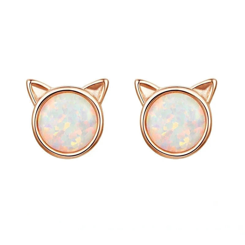 925 Sterling Silver Cat Ear CZ Stud Earrings