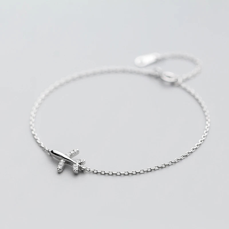 925 Sterling Silver Luminous CZ Airplane Bracelet