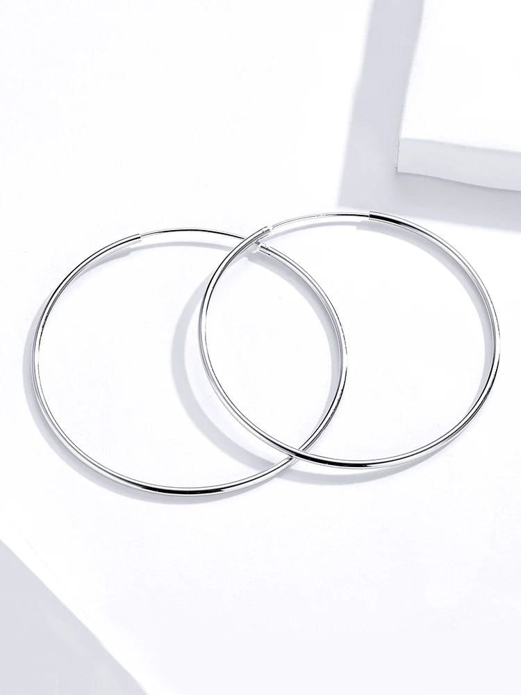 925 Sterling Silver Large Circle Hoop Earrings
