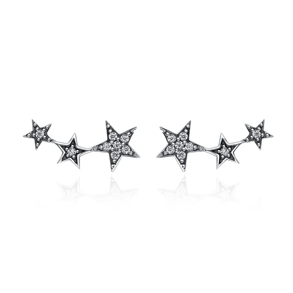 925 Sterling Silver Rainbow Crystal Star Stud Earrings