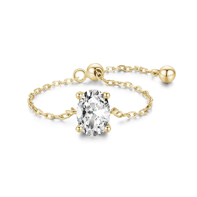 925 Sterling Silver Clear CZ Adjustable Link Chain Ring