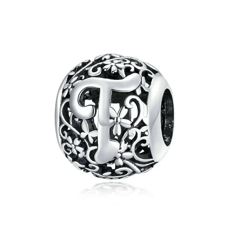 925 Sterling Silver Retro Alphabet Letter Charm