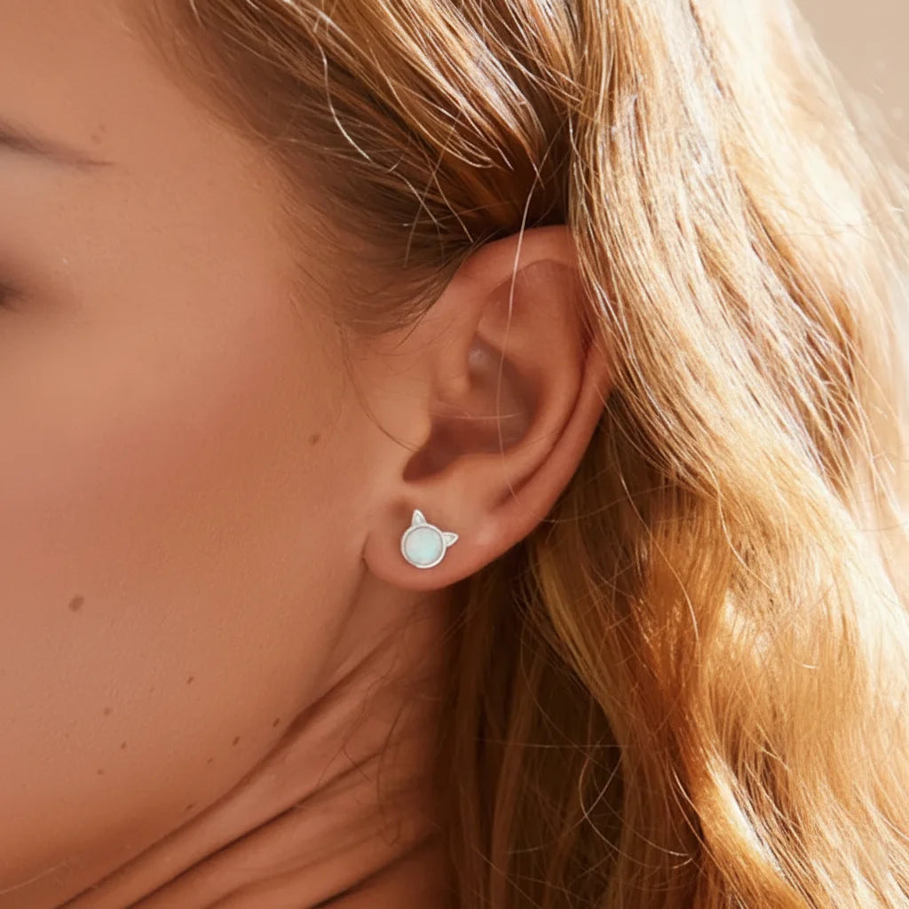 925 Sterling Silver Cat Ear CZ Stud Earrings