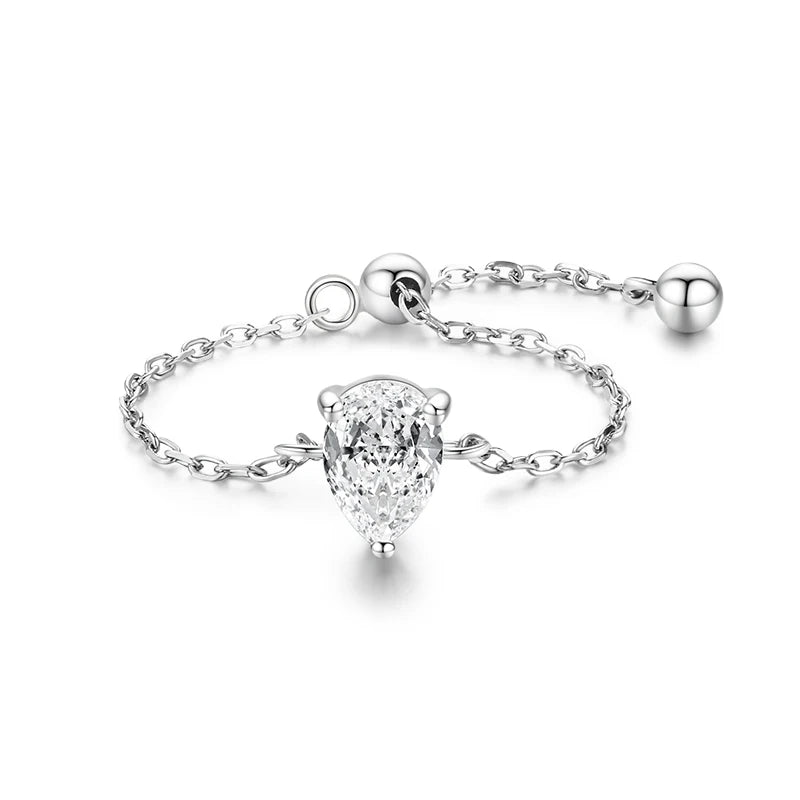 925 Sterling Silver Clear CZ Adjustable Link Chain Ring