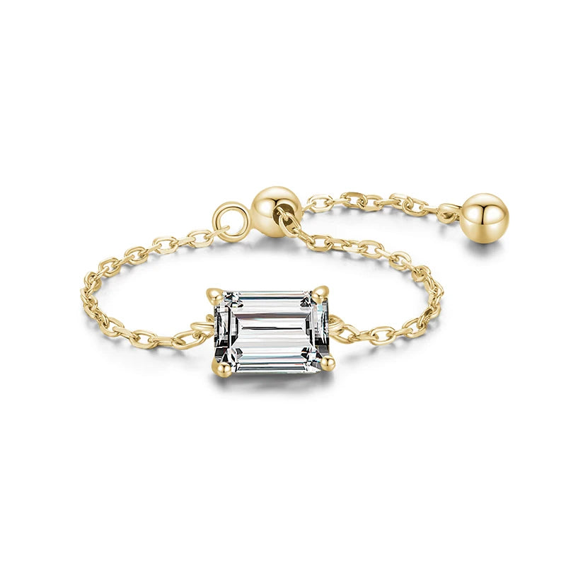 925 Sterling Silver Clear CZ Adjustable Link Chain Ring