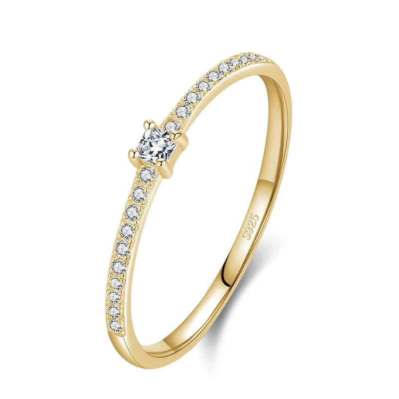 925 Sterling Silver Square Clear CZ Gold Ring