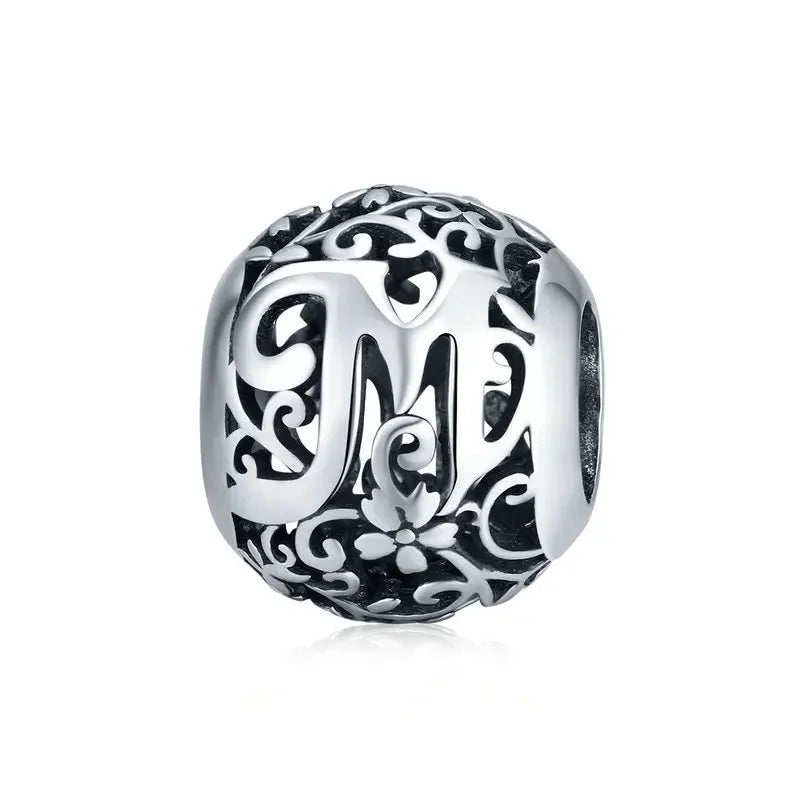 925 Sterling Silver Retro Alphabet Letter Charm