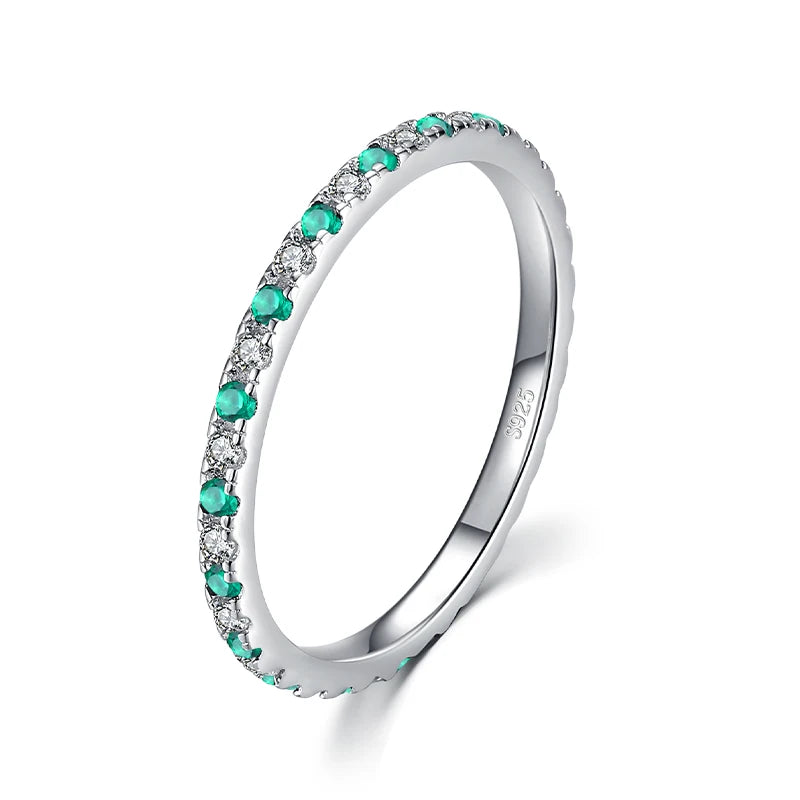 925 Sterling Silver Rainbow CZ Stackable Slim Ring