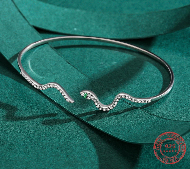 925 Sterling Silver Black Snake Zirconia Bangle