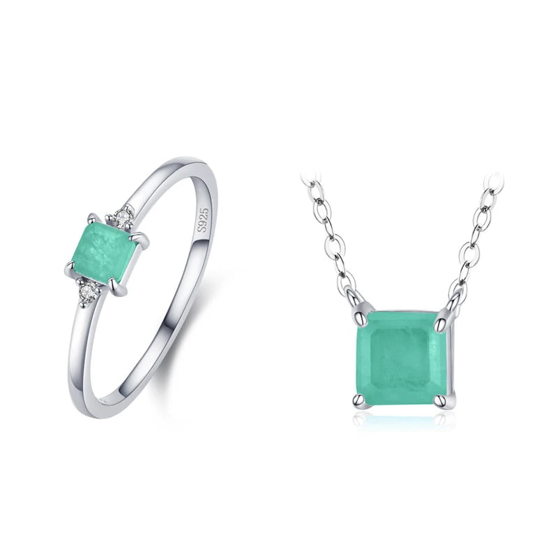 925 Sterling Silver Tourmaline Ring & Necklace Set