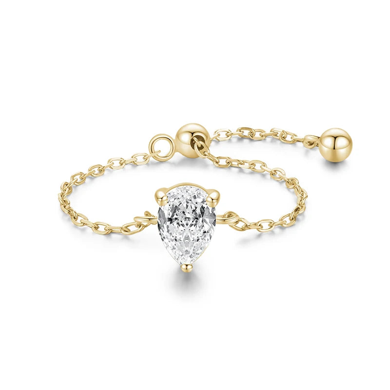 925 Sterling Silver Clear CZ Adjustable Link Chain Ring