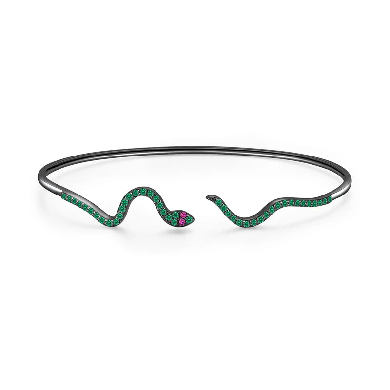 925 Sterling Silver Black Snake Zirconia Bangle