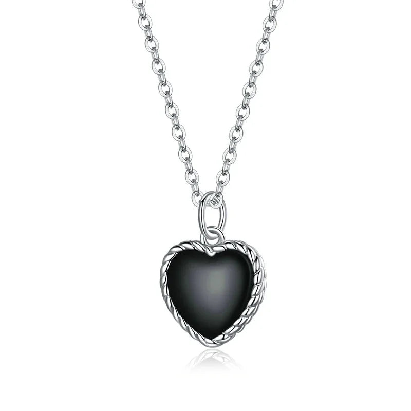 925 Sterling Silver Black Heart Necklace