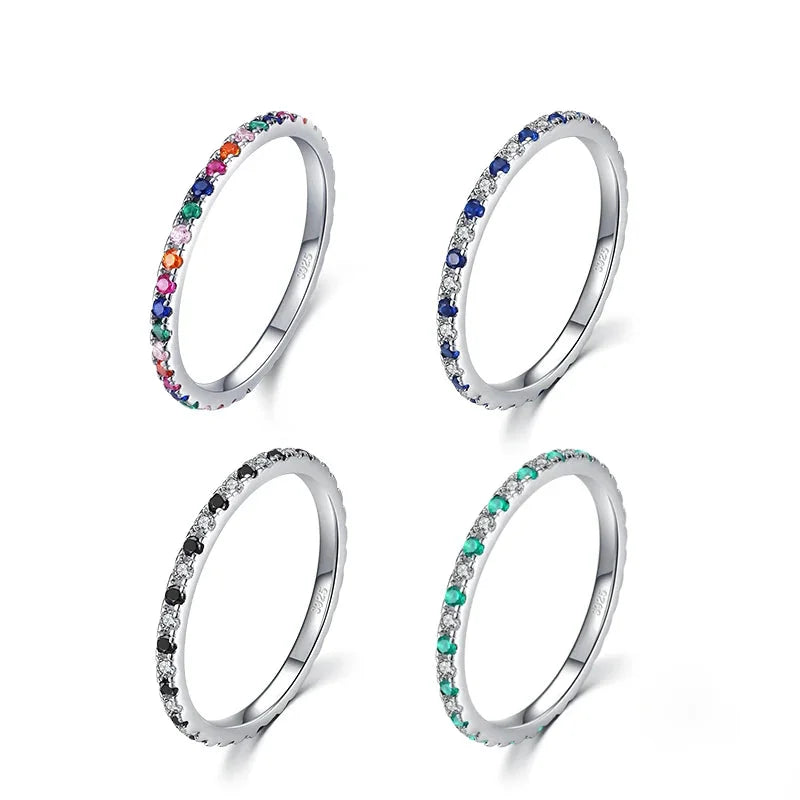 925 Sterling Silver Rainbow CZ Stackable Slim Ring