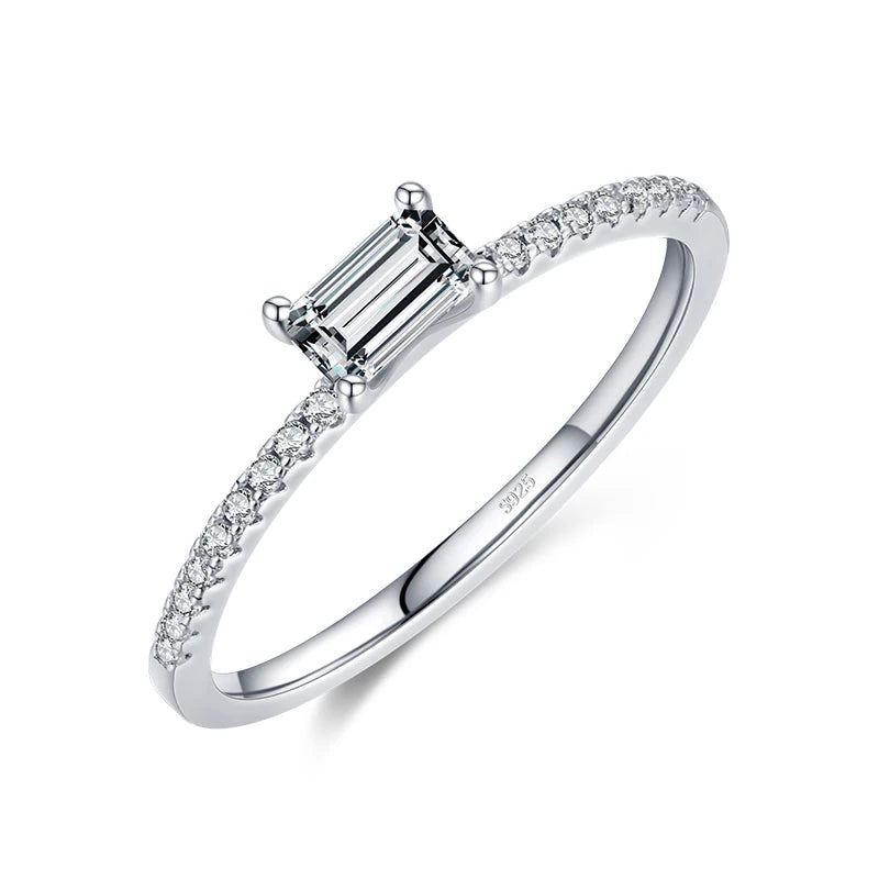 925 Sterling Silver Square Clear CZ Gold Ring