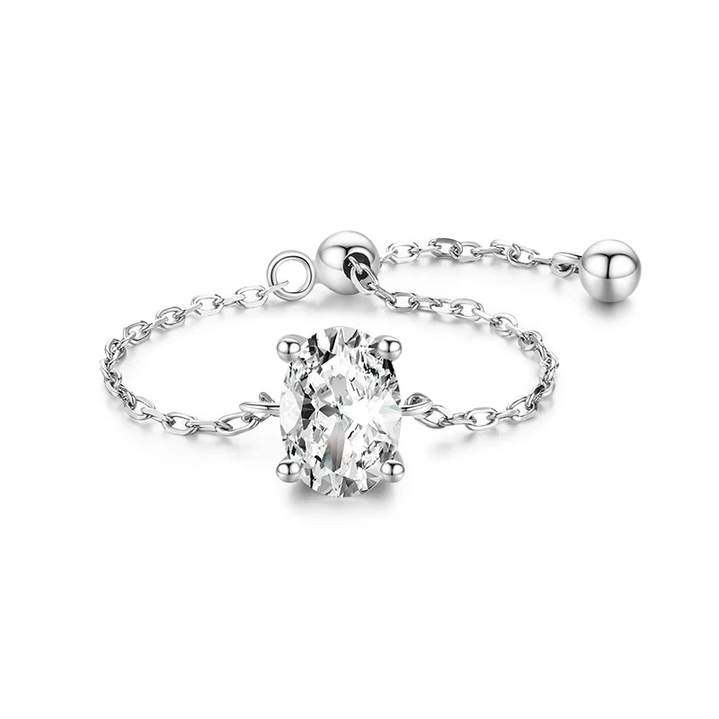 925 Sterling Silver Clear CZ Adjustable Link Chain Ring