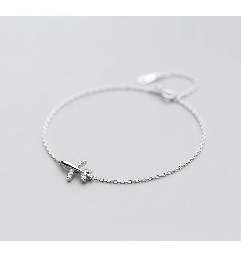 925 Sterling Silver Luminous CZ Airplane Bracelet