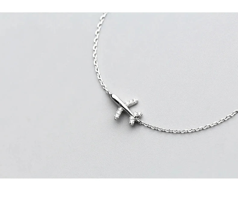 925 Sterling Silver Luminous CZ Airplane Bracelet
