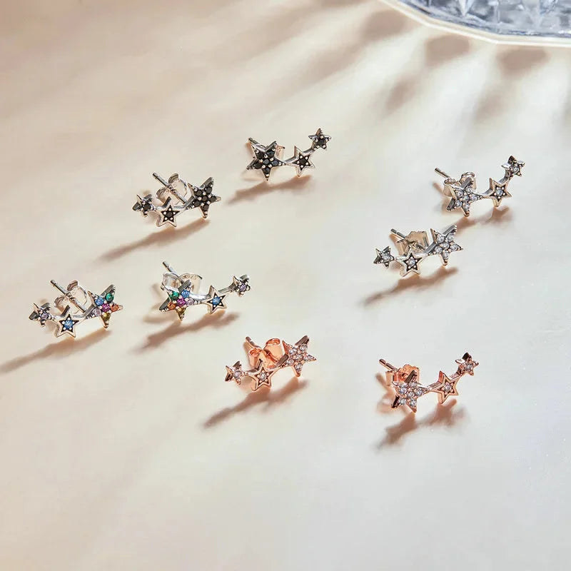 925 Sterling Silver Rainbow Crystal Star Stud Earrings