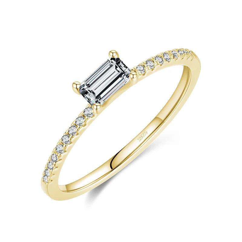 925 Sterling Silver Square Clear CZ Gold Ring