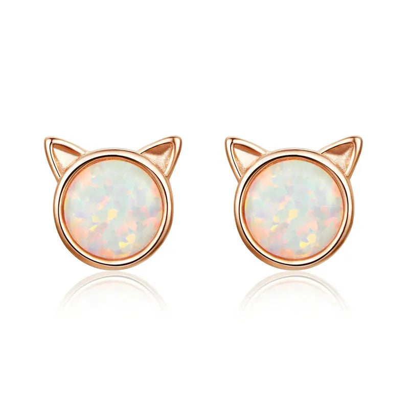 925 Sterling Silver Cat Ear CZ Stud Earrings