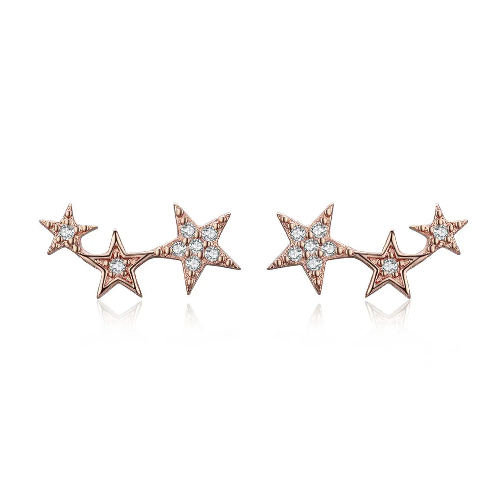 925 Sterling Silver Rainbow Crystal Star Stud Earrings