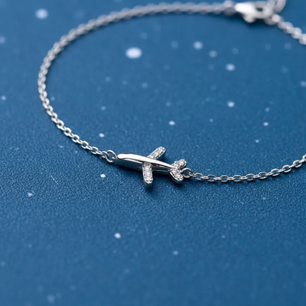 925 Sterling Silver Luminous CZ Airplane Bracelet