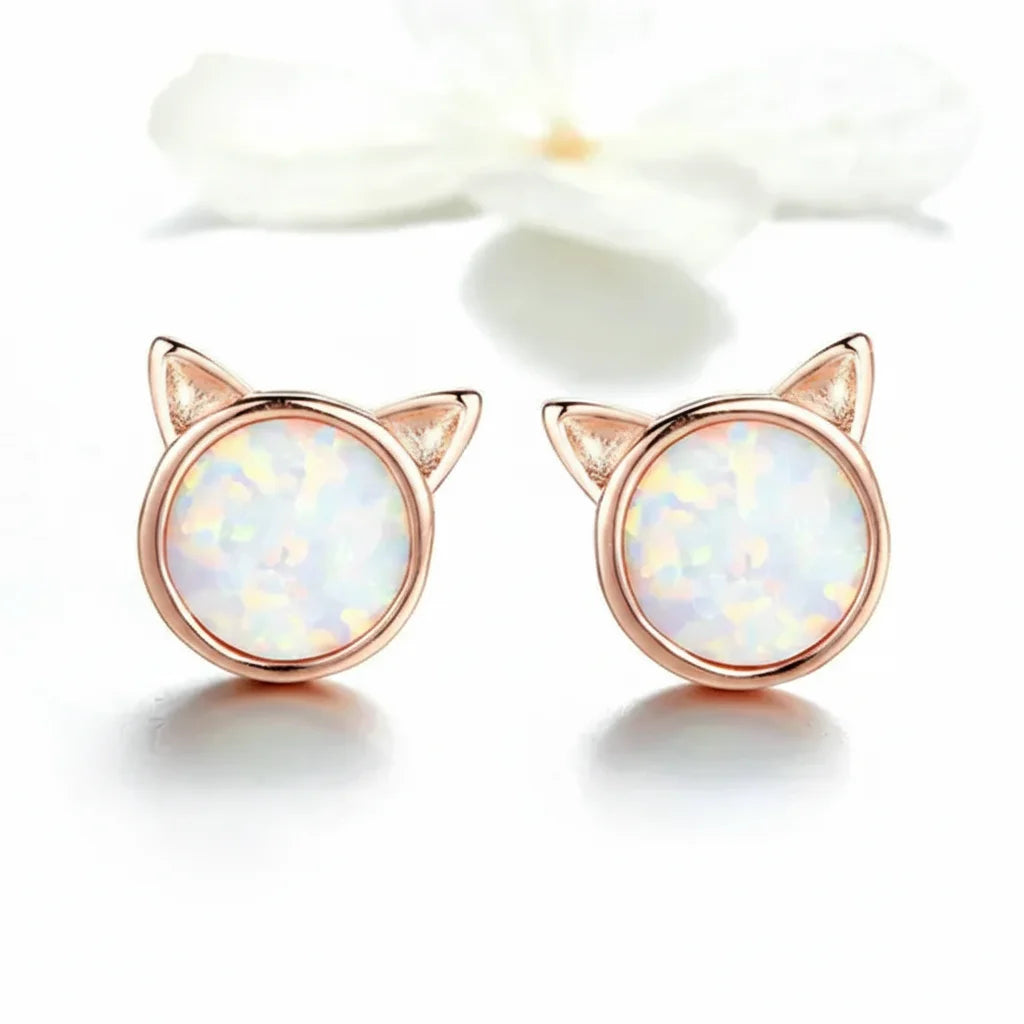 925 Sterling Silver Cat Ear CZ Stud Earrings