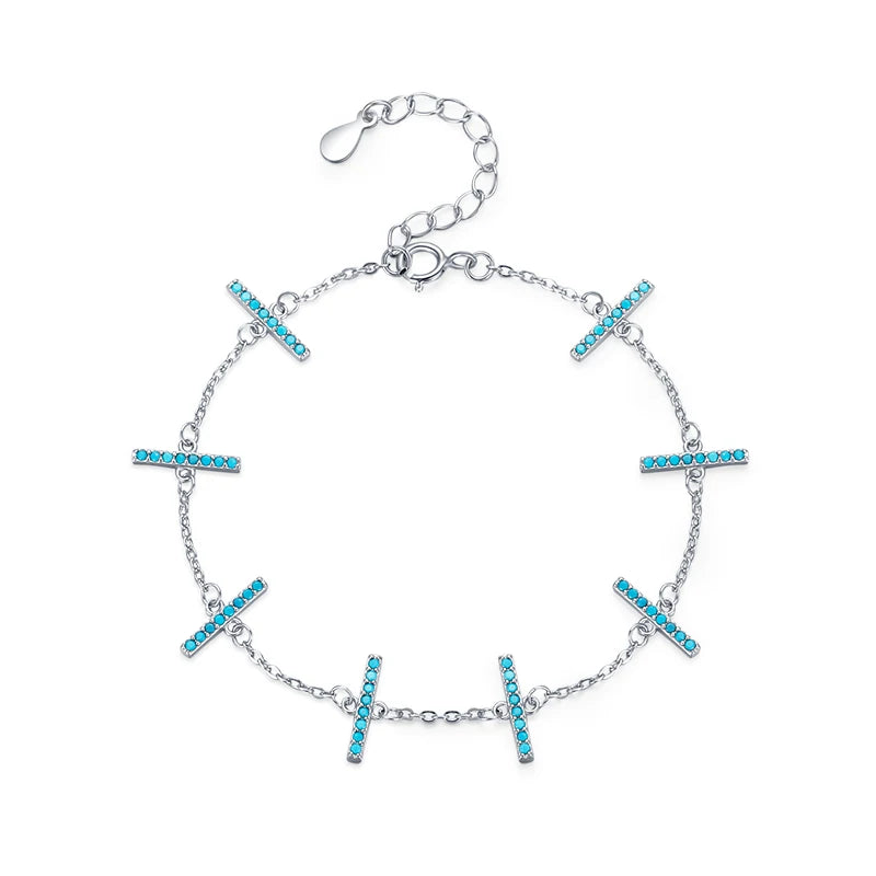 925 Sterling Silver Turquoise Link Chain Bracelet