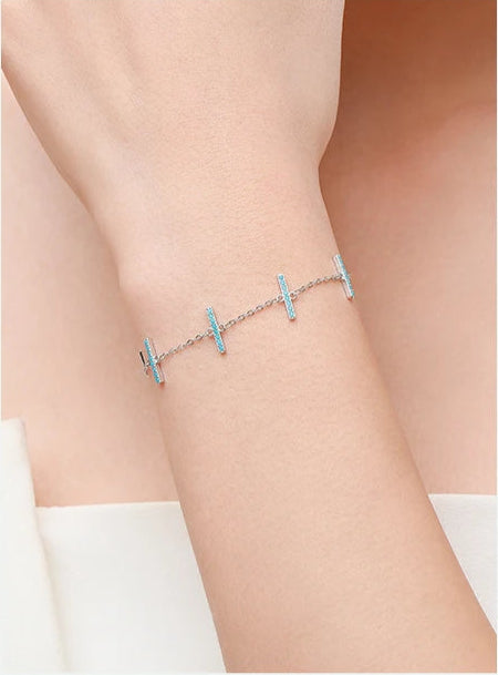 925 Sterling Silver Turquoise Link Chain Bracelet