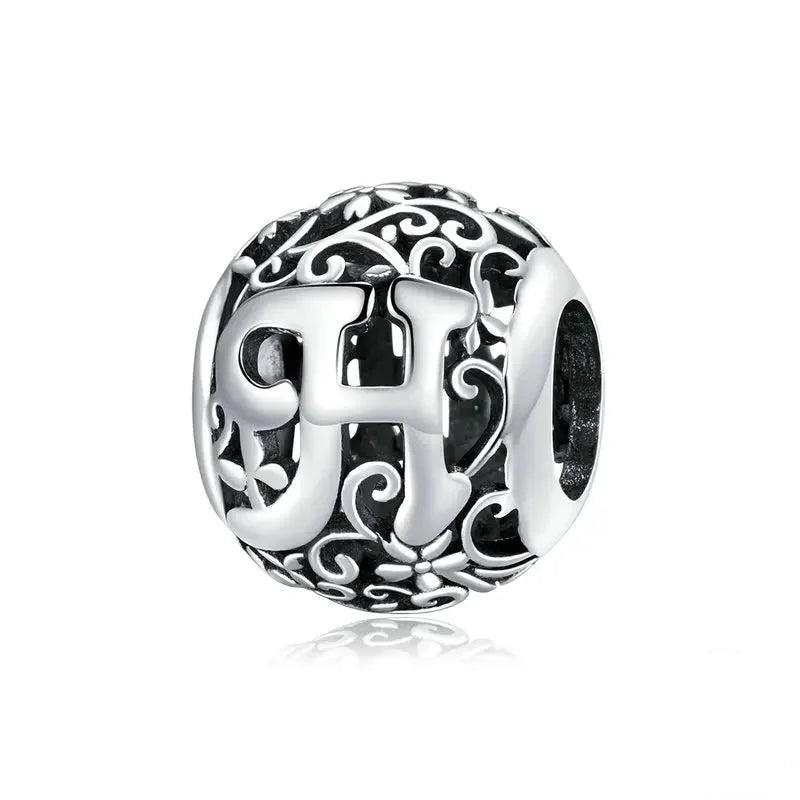 925 Sterling Silver Retro Alphabet Letter Charm
