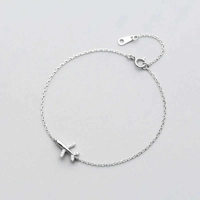 925 Sterling Silver Luminous CZ Airplane Bracelet