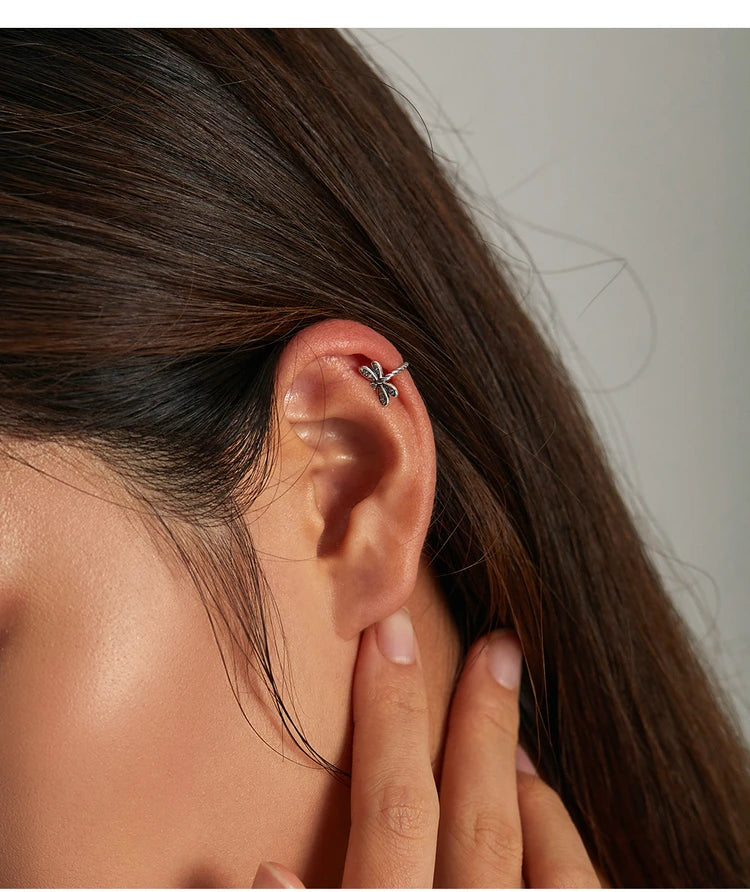 925 Sterling Silver Vintage Dragonfly Ear Cuff