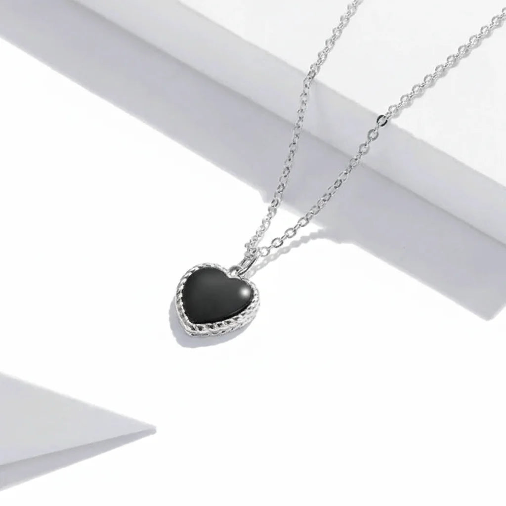 925 Sterling Silver Black Heart Necklace