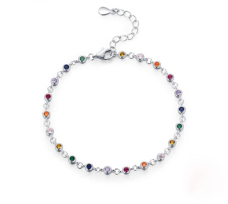 925 Sterling Silver Rainbow CZ Chain Bracelet