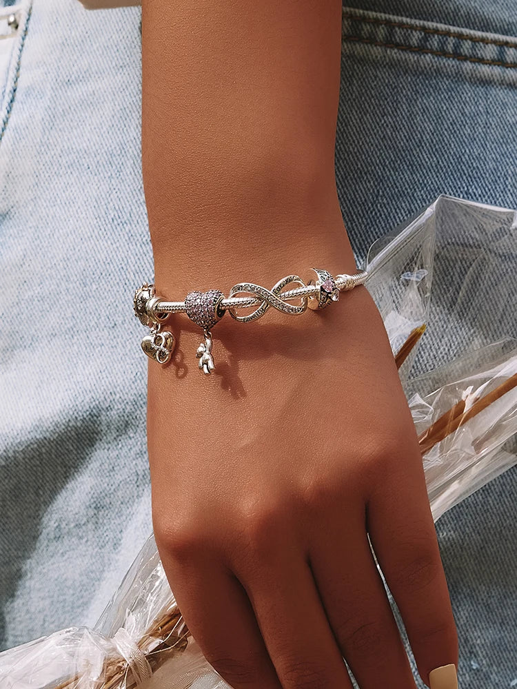 925 Sterling Silver Family Heart Cross Charm