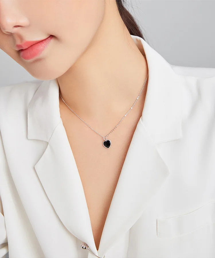 925 Sterling Silver Black Heart Necklace